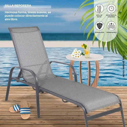 Reposera Tushop Gris Oscuro 6 Posiciones Acero Textilina Exterior