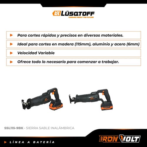 Sierra Sable Inalambrica A Bateria Profesional 4 Ah Ssl115-9bk Lusqtoff