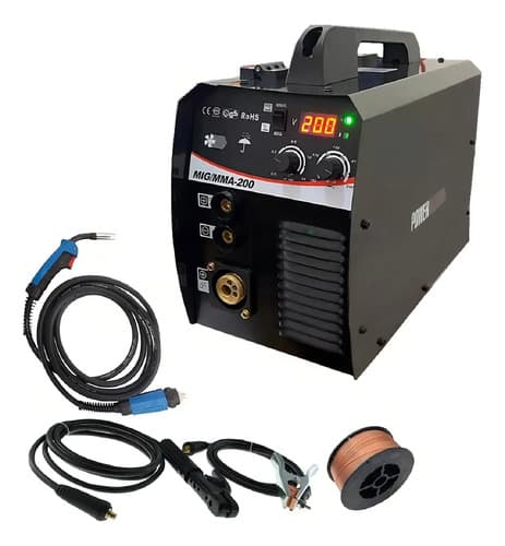 Soldadora 2 En 1 Mig Y Electrodo 200 Amp Con Gas O Sin Gas P Welplus Leyeemig200 Amarillo