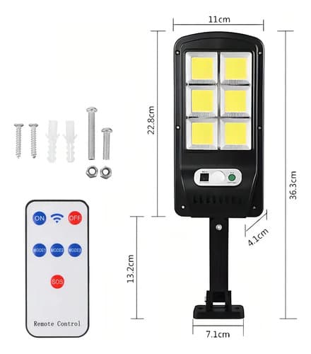 Foco Luz Exterior Solar 50w 120 Leds 6cobs Sensor Fotocelula Negro