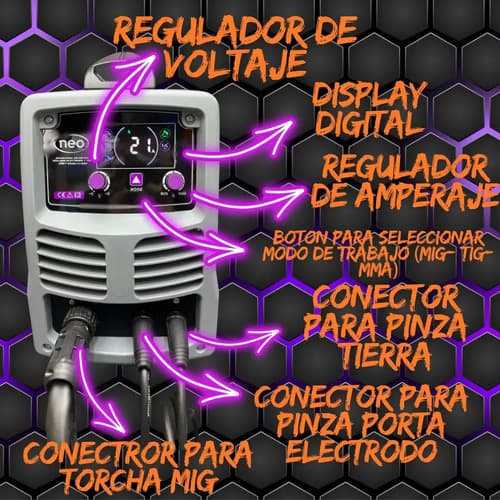 Soldadora Neo Industrial 4 En 1 200a Inverter Mig/tig Color Combinado