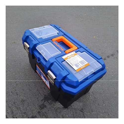 Caja De Herramientas 16 C/bandeja Gancho Metalico Wadfow Color Azul Y Naranja Azul/naranja