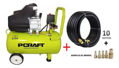 Compresor De Aire Prescott 50 Litros, 2.5hp + Manguera 10 Mt Verde Claro 220v Monofásica