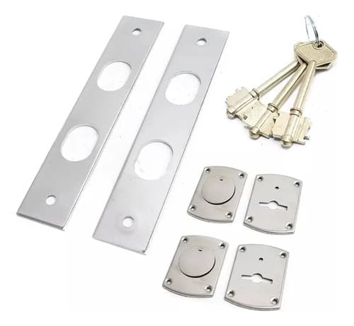 Cerrojo Gemelo Para Porton Doble Cerradura Gemelo Plateado