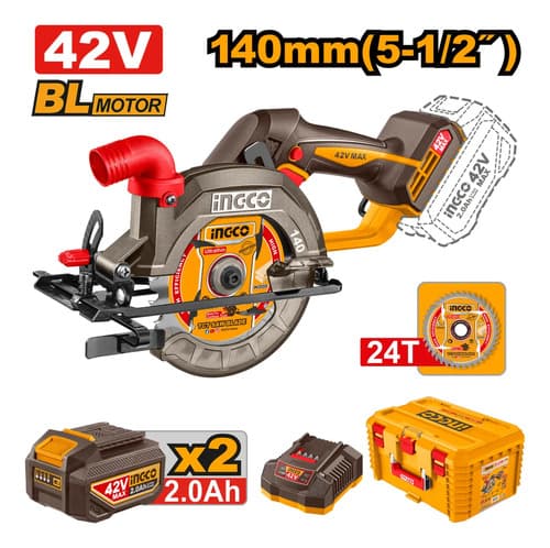 Sierra Circular A Bateria 42v 140mm + 2bat Ingco Csli4214012 Naranja Claro 42v