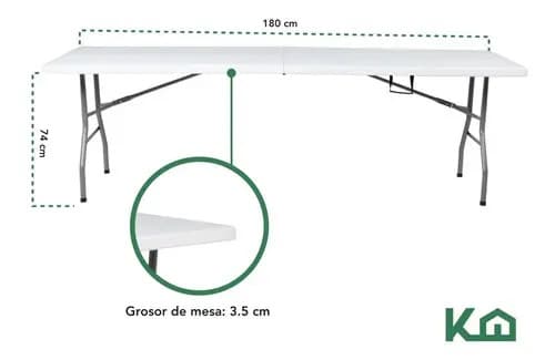 Mesa Plegable 1.80 Mts Portatil Portafolio Eventos Jardin Color Blanco