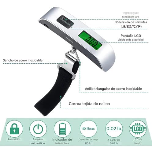 Balanza De Mano Digital Para Valija De 50 Kg Con Función Tara Gris