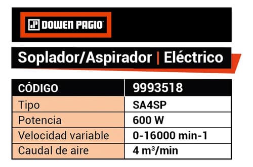 Sopladora Aspiradora Dowen Pagio 9993518 Eléctrica 600w Naranja