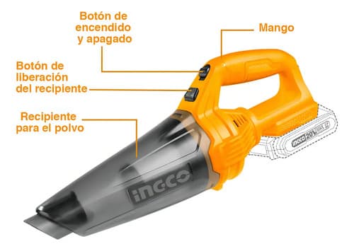 Sopladora 20v + Aspiradora Mano 20v+ 2bat Hogar Ingco Color Naranja Claro