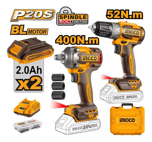 Kit Llave Impacto 400nm + Atornillador + Potencia C 2bat + Malt Color Naranja Claro 20 V