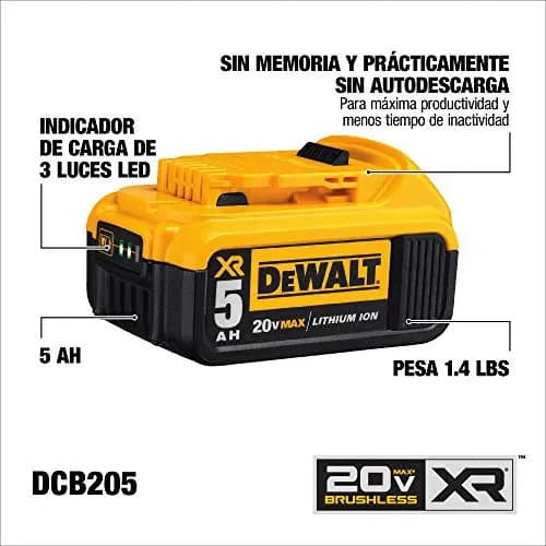 Bateria Dewalt Dcb205 20v Max Xr, Ion De Litio, 5.0ah, Color Negro/amarillo