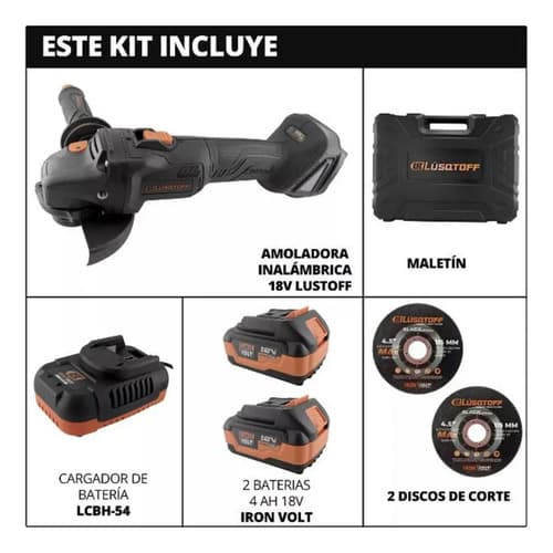 Amoladora Angular Inalambrica Lusqtoff Black Series 2 Bateri - Negro - 18 V