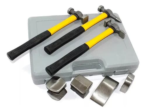 Kit De Martillos Y Aguantadores Chapista, 7 Piezas En Maleti