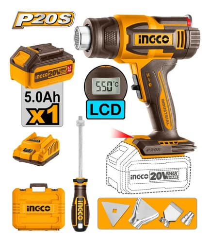 Pistola Calor 5.0ah P20s C/bat/car Valija Ingco Hgli20035 Naranja Claro
