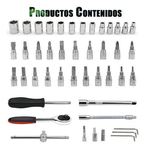 Set Dados Maradodiez 46 Piezas Acero Cromo Vanadio Con Llave Carraca Rojo