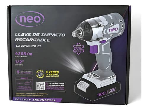Llave De Impacto 1/2 A Bateria Neo 20v 420n/m 2ah Li1042-20 Color Gris Y Violeta Frecuencia 50 Hz 60 Hz Gris Violeta