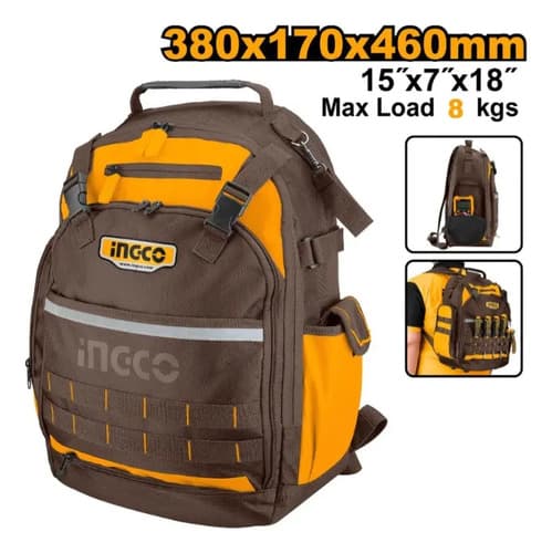 Bolso Mochila Chaleco Cartuchera Porta Herramientas Ingco Color Amarillo Con Marron Amarillo Y Marron