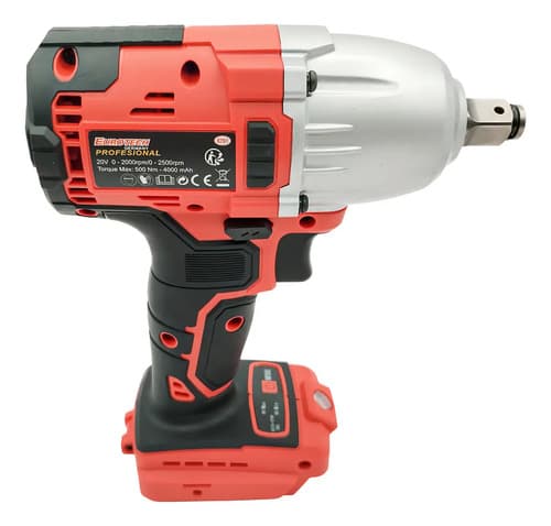 Llave Impacto Reversible Enc. 1/2 + 1 Batería 20 V. | 500 Nm | 2500 Rpm | Eurotech Rojo
