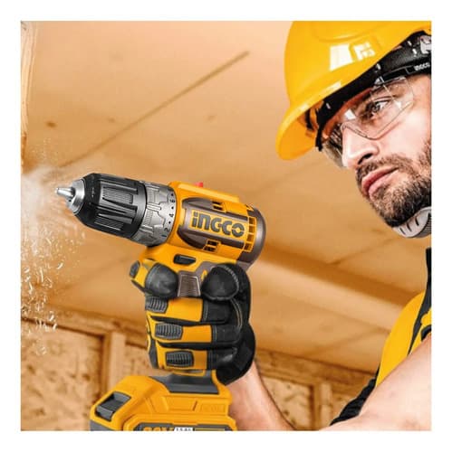 Taladro Atornillador 52nm + 2 Baterias 2ah Y Cargador Ingco Color Amarillo