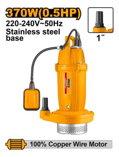 Bomba Sumergible 1/2hp 370w 100l/min Altura 17m Ingco Amarillo