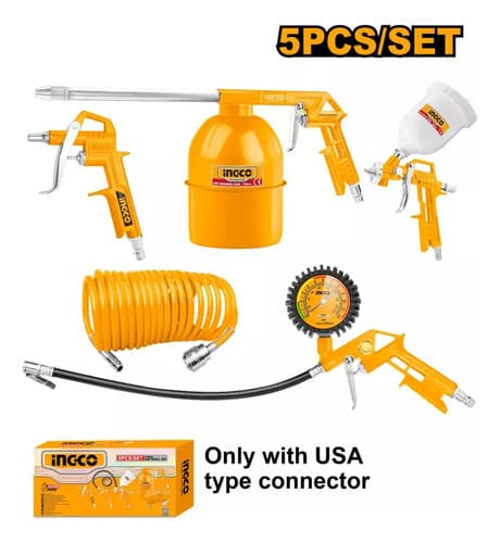 Compresor De Aire 50 Litros, Regulador Presion + Kit 5 Pcz Amarillo 220v Monofásica
