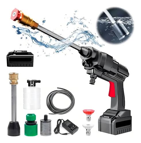 Pistola Lavado Auto Bateria 48v Inalambrica P/ Balde Agua Negro