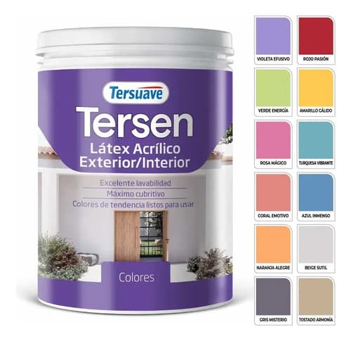 Látex Tersen Colores X 1 Lt Byw Acabado Mate Color Gris Misterioso