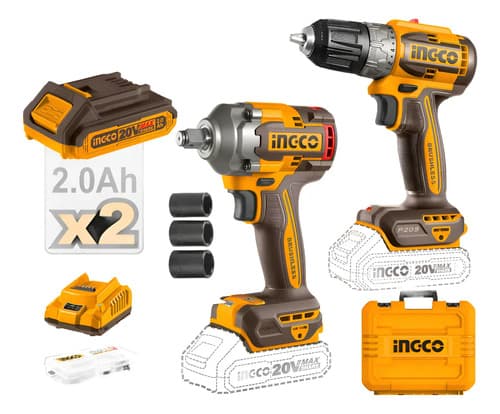Set Llave Impacto + Atornillador 2bat Carg Y Valija Ingco Amarillo