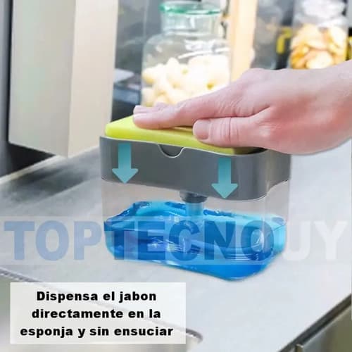 Dispensador Lavaloza Lavaplatos Jabón Con Esponja Jabon Color Gris
