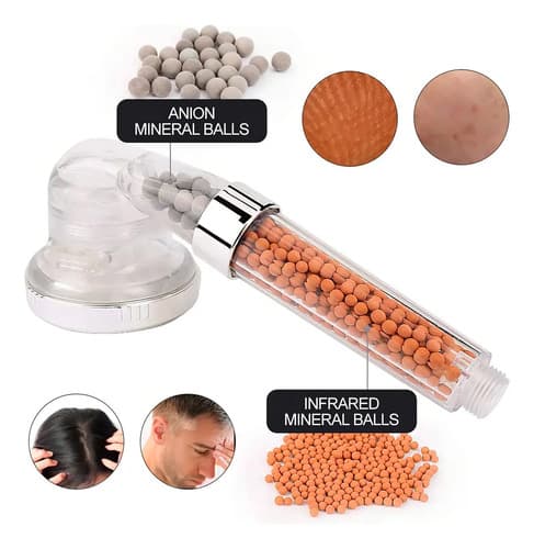 Teléfono Lluvero Ducha Filtro Mineral Piedras 3 Modos Atrix® Color Blanco