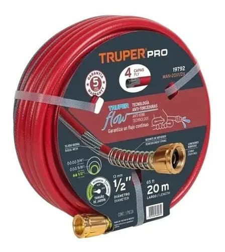 Manguera 20mts Truper 4 Capas 1/2 C/con.bronce Super Reforz.