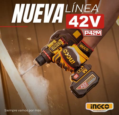 Taladro Atornillador Percutor Ingco 42v C/ 2 Baterías 99nm Naranja Claro 20v