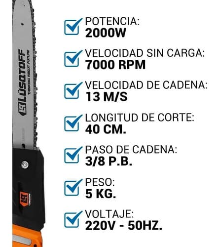 Electrosierra Motosierra Lusqtoff 2000w Espada 40cm Esl2000-8 Color Anaranjado Naranja