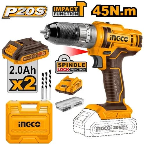 Taladro Percutor Ingco 20v Con Mandril Metálico Cidli201452 Naranja 50/60hz