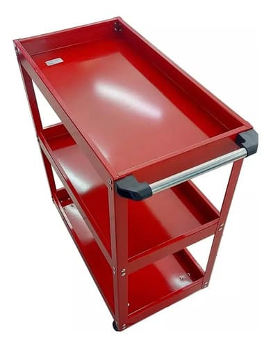 Carro Mesa De Taller Rojo Con 3 Estantes Con 4 Ruedas