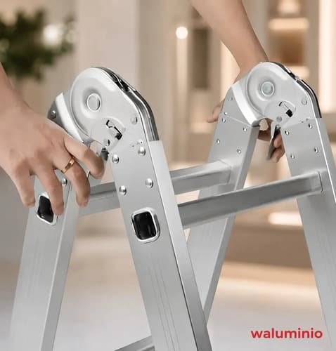Escalera Multipropósito Aluminio Plegable 4.5m 16 Peldaños 150kg Waluminio Plateado
