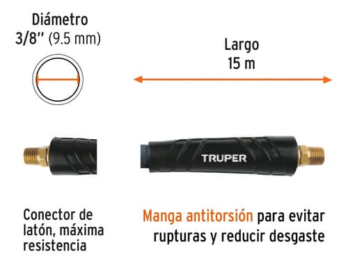 Manguera Para Compresor De Aire Truper Man-hi-15-3/8 15m De Largo X 9.5mm De Diámetro Color Negro