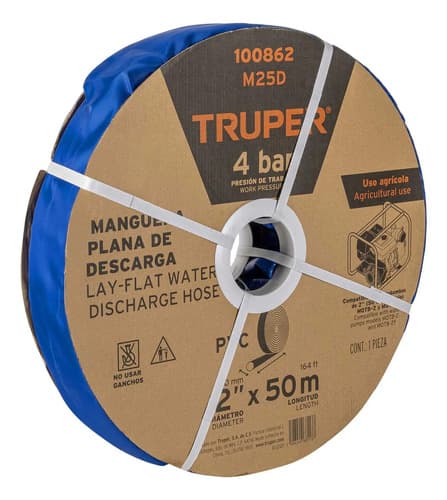 Rollo De Manguera Plana De 2 X 50m De Descarga P/motobomba Azul