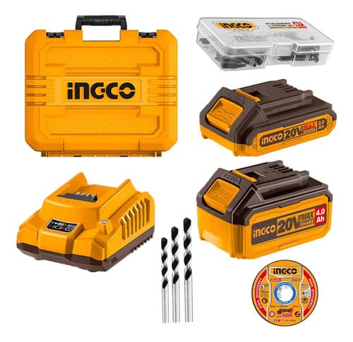Kit Rotomartillo Inalámbrico Brushless Y Esmeriladora Inalámbrica Con Baterías Ingco Amarillo