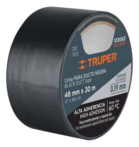 Cinta Negra Para Ducto 30m X 48mm, Esp. 0.19mm Truper 103062 Color Negro Cdu-30xn