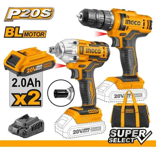 Kit Llave Impacto 20v Y Atorn. 20v P20s Ckli2017 Ingco *ub* Color Anaranjado