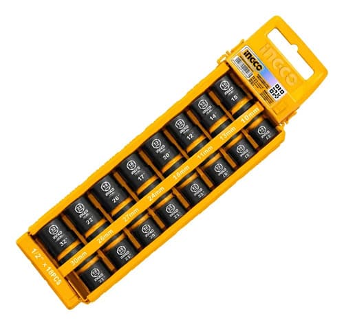 Set X18 Dados De Impacto 1/2 Cr-mo Ingco 10mm Al 32mm Naranja Claro