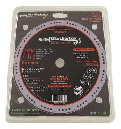 Disco Premium Diamantado 230mm Gladiator Pro - Dp8230 Color Negro