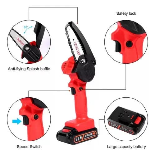 Motosierra Mini Sierra 2 Baterias + Cargador Rojo