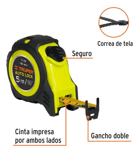 Truper 10747 Cinta Metrica Profesional Anti Impacto 5mt Fa-5m