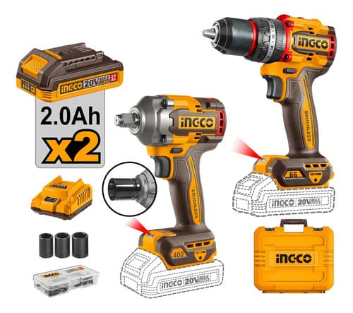 Set Ingco Ckli20275 Atornillador Percutor Bateria P20s Mas Llave De Impacto Color Naranja Claro Frecuencia 50hz/60hz