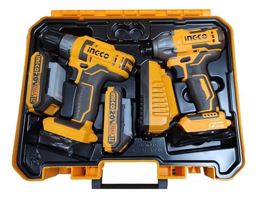 Kit Taladro Y Atornillador Impacto Inalámbrico Ingco 20v Color Amarillo