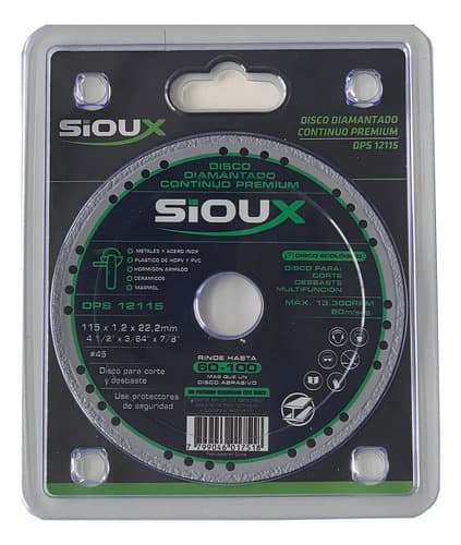 Disco Diamantado Continuo Premium Multifunción 115mm Sioux Color Negro