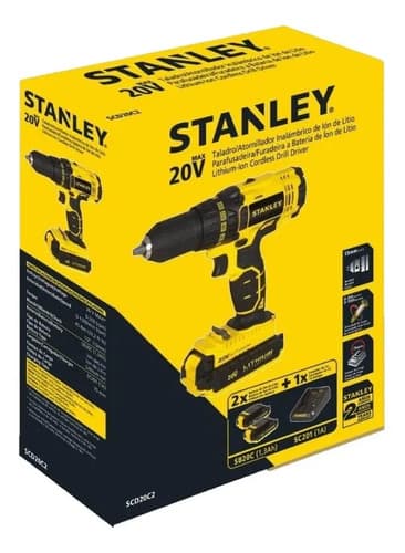 Taladro Atornillador Inalámbrico De 13mm Stanley Scd20c2 + Accesorios Con Caja De Cartón 50hz Amarillo 50 Hz