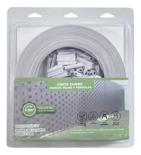 Cinta Cubre Cerco Rejas Premium Rollo Incluye Clips Colores Blanco